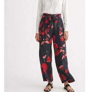 Wilfred Black Red Floral Flared Pants Tie Waist High Rise Resort Cruise Size XXS